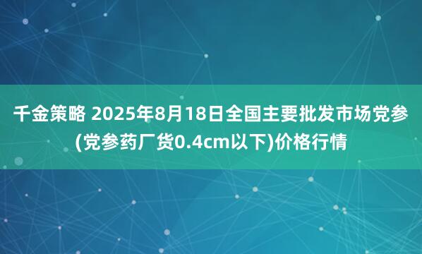 千金策略 2025年8月18日全国主要批发市场党参(党参药厂货0.4cm以下)价格行情